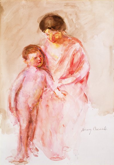 Vrouw met een Naakte Jongen aan haar Zijde door Mary Cassatt